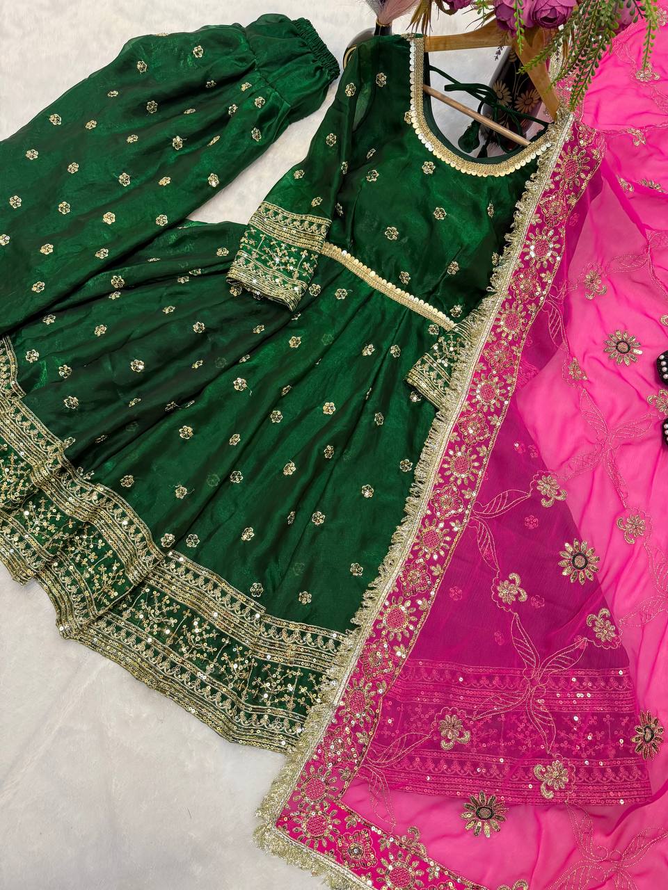 Editorial Rust & Pink Heavy Zari Set